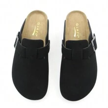 Women's Suede Clogs With Buckle Closure And Rubber Sole