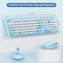 SURMEN Wireless Typewriter Keyboard And Mouse Combo,American Layout Retro 104 Key Full Size Office Set Pink Keyboard With Silent Round Keycaps, Ideal For Laptop And Desktop PCs, Cute Esign Keyboard - Blue - View 3