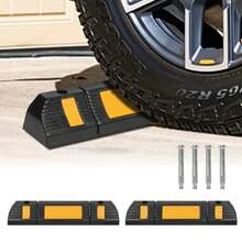 YARDIN Confezione da 2 fermaruote in gomma per garage fermaruota in gomma limite di parcheggio protezione anticollisione fermaparcheggio con strisce riflettenti per garage e parcheggi, 60x12x10 cm nero + giallo - 2 pezzi 60cm - Visualizzare 1