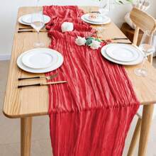 1/2pcs 90*180/300/400cm Red Bohemian Style Sheer Fabric Table Runners, Suitable For Party, Dining Table Decor, Valentine's Day, New Year, Engagement, Wedding, Shower, Birthday (Multiple Colors)