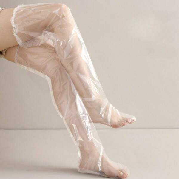 10 PEZZI = 5 PAIA Di Pellicola per gambe monouso spessa con copriscarpe, pellicola trasparente per la cura dei piedi, copertura per gambe in PE plastico a tubo lungo, copriscarpe impermeabili