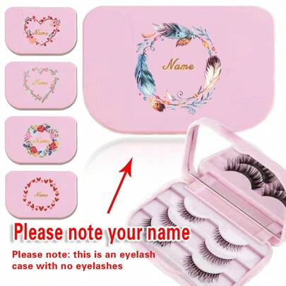 Customized Name Women False Eyelash Case Organizer With Mirror Fake Eye Lash Storage Box Holder Protective Portable Beauty Tools With Name Customiz Personalized Pattern Travel Accessories,For Holiday Beach, Bathroom Collection, Bedroom Collection, Large Capacity