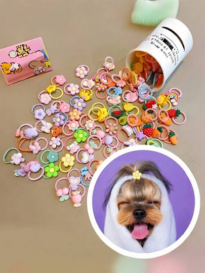 10pcs/100pcs Random Pet Hair Accessories & Hair Ties, Cute & No Damage, Suitable For Decorating Cats & Dogs