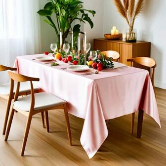 1pc Satin Tablecloth Rectangular, Smooth & Soft, Satin Dining Table Cloth For Wedding Events, Restaurants, Indoor And Outdoor Use - Rose Gold