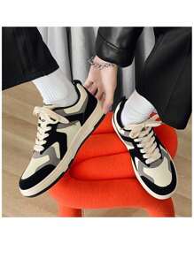 Tenis para Correr de Hombre de Moda Zapatos Casuales Sneakers Cómodo Caminar, Zapatillas Deportivas De Skate De Moda Para Hombre. Zapatos Casuales Con Cordones De Colorblock,zapatos planos de skate de PU con cordones y estampado de letras para hombres, zapatos deportivos resistentes para exteriores, Zapato para Hombre - Mocasines Casual de Cordones, Estilo Moderno y Ligero - Negro - Ver 4