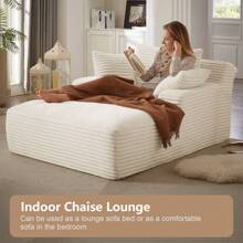 LUCKHAO 49.2" Oversized Chaise Lounge Chair, Comfy Corduroy Fabric Single Sofa Chair, Upholstered Reading Lounge Chair With Pillows For Living Room Or Bedroom, Frameless Design, Dark Grey - Màu be - Xem 6