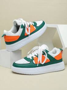 Fall/Winter White Green Orange Campus Fashionable Sneakers, Streetwear Style Walking Shoes, Leisure Campus Shoes - Multicolor - View 4