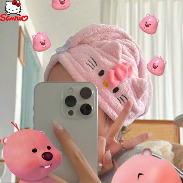 Sanrio Sanrio 1 Stück Design Mikrofaser Haarhandtuch Wrap, schnelltrocknend, weich, dick, saugfähig Badezimmer Handtuch Kappe, geeignet als Geschenk - Parfümfrei Rückkehr zur Schule Haube