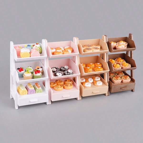 1 pezzo Mensola a 3 ripiani mini 4 colori, Rastrelliera mini per giocattoli, Modello di scaffale mini da esposizione, Modellino di mensola in miniatura, Decorazione di casa delle bambole, Ornamento decorativo mini, Modello di scaffale realistico