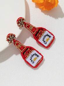 WinLeaf 1 对新年庆祝酒瓶耳环，手工串珠刺绣香槟耳环 - 彩色 - 查看 2