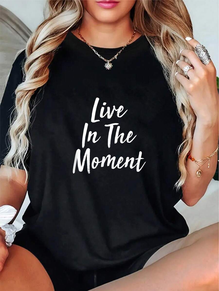 Camiseta 100 % algodón Live in The Moment - Negro - Ver 1