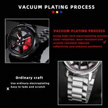 Car Wheel Watch, Stainless Steel Men Wristwatch With Spinning Car Rim Hub Design, Japanese Quartz Movement, Water Resistant, Scratch Resistant Gifts For Car Enthusiasts - Black - View 7