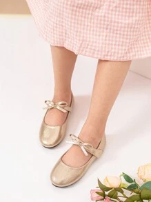 1 双时尚百搭儿童平底鞋派对表演蝴蝶结女童鞋，幼儿女童一脚蹬平底鞋