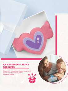 1pc Heart Shaped Thick Polyurethane Bath Sponge, Valentine's Day Gift With Wing Design - Baby Pink - View 7