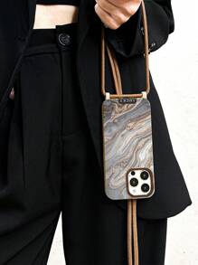 Funda protectora de silicona suave con diseño de pintura de mármol de agujero grande, color de contraste elegante compatible con iPhone 16/iPhone 16 Pro/iPhone 16 Plus/iPhone 16 Pro Max/iPhone 14 Pro Max con correa desmontable, iPhone 15 Pro Max/13/iPhone 15/iPhone 1, color beige, estilo mochila con correa ajustable, Xsmax