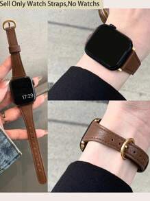 1 件精致迷你马蹄扣皮革表带，纤细腰身，棕色，兼容 Apple Watch 38mm/40mm/41mm/42mm/44mm/45mm/49mm（超大），时尚表带兼容 Apple Watch Series 8 SE 7 6 5 4 3 2 1 - 棕色 - 查看 2