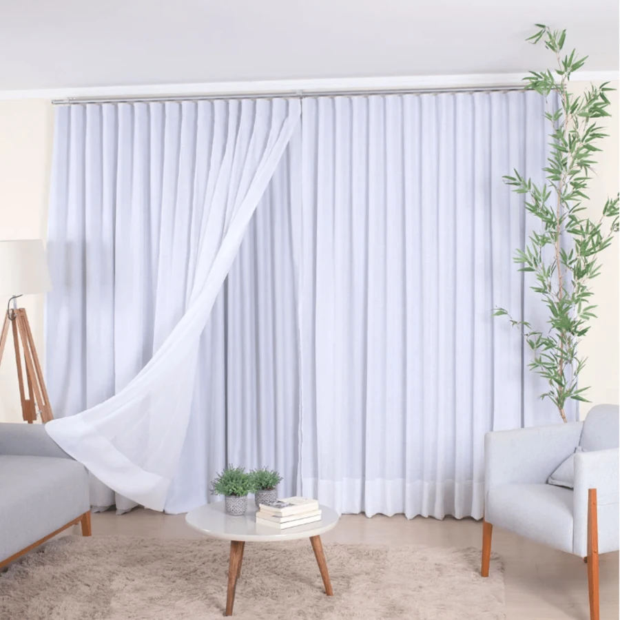 Linen Gauze Voile Curtain With Blackout Lining 10 Meters For Simple Swiss Track, 100% Light Sealing - trắng - Xem 1