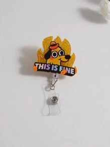 1pc Funny Retractable Badge Reel With Cute Shiny Flame Puppy Cartoon Accessories, Acrylic Name Badge For Teachers, Students, Doctors, Nurses, Men & Women Gift