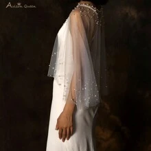 Capa de mujer blanca de perlas, ligera y de alta transparencia, chal nupcial para bodas, accesorio para cubrir brazos y hombros como protección solar - Multicolor - Ver 5