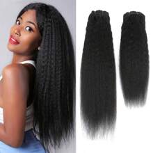 BINF 1/3 Bundles Kinky Straight Peruvian Hair Weave Bundles Virgin Remy Hair Extensions For Women Kinky Straight Human Hair 28 30 Inch Bundles Thick End - Natural Black - Xem 2