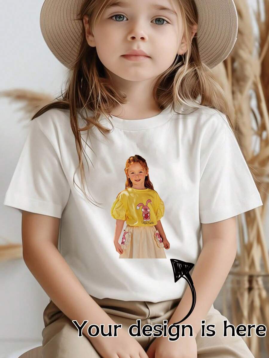 Customized Spring/Summer Girls T-Shirt, Outdoor Sports T-Shirt, Customize Your Photo/Family/Idol/Cartoon/Personal Portrait/Pet/Baby/Friend Image, Back To School, Birthday Gift, Party Outfit, Casual T-Shirt, Photo Printing, Memorial Gift, Holiday Gift, Best Friend Gift, Surprise Gift, Vacation Outfit