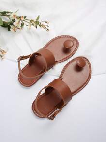 T-Strap Thong Flat Sandals With Elastic Branded Roman Gladiator Style Fashion Flip Flops