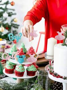 12 件（3 套）-4 件（1 套）-男士和女士主题纸杯蛋糕帽性别展示礼物赠送派对生日派对用品闪光蓝色连身衣紧身衣连身衣蛋糕礼帽粉色连衣裙纸杯蛋糕选择性别展示纸杯蛋糕帽 - 彩色 - 查看 3