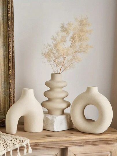 1 bucată vază albă în stil boem, potrivită pentru iarba pampas, perfectă pentru nuntă și decorațiuni interioare, se potrivește bine ca decor central rotund pentru sufragerie, dormitor, măsuță de cafea