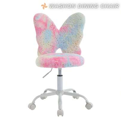 WAHSON OFFICE CHAIRS 1PC Wahson Kunstpelz Kinderschreibtischstuhl Kinderdrehstuhl mit Rückenlehne, Mädchenschreibtischstuhl für Schlafzimmer, Rosa