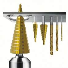 6 Piece Titanium Step Drill Bit Set Kit Steel HSS Spiral Side Cutting Drill Bits With Organizer Case - 金色 - 查看 9