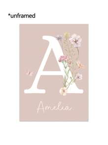 1pc Custom Name Art Poster Personalized Pink Flowers Hanging Picture Aesthetic Hanging Pictures Nursery Decoration Poster Girls Bedroom Decor Birthday Gift No Frame - Orange - View 20