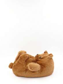 Cute Cartoon Bear Design Warm Cotton Slippers, Casual Everyday Wear