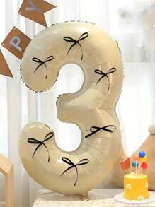 40Inch Cream White Number Balloons Decorated With Bows Helium Foil Mylar Balloon Birthday Party Banquet Decoration