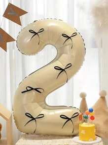 40Inch Cream White Number Balloons Decorated With Bows Helium Foil Mylar Balloon Birthday Party Banquet Decoration