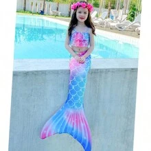 Girls Mermaid Costume Princess Dress Up Mermaid Gift For Girls 3-12 Year Old - 淺粉色 - 查看 6