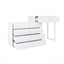 54'' White Vanity Dressers With Extended Desktop And 10 Drawer, Modern Dresser Desk With Smooth Metal Railing And Handleless Design, Wood Storage Dresser Desk Combo Bedroom Storage Organizer Furniture For Closet,Living Room,Entryway - White - View 3