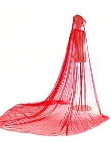 1 件万圣节网眼复古纯色连帽斗篷吸血鬼新娘斗篷黑红白女士斗篷，连帽深色长网眼斗篷男女通用斗篷扮演女巫斗篷，万圣节角色扮演鬼魂扮演连帽斗篷死神女巫网眼长斗篷舞会表演服装女式连帽薄纱斗篷黑白红色婚礼新娘及地柔软网眼斗篷 - 黑色 - 查看 6