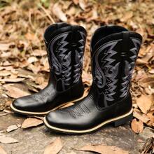 西部牛仔靴，时尚，耐用，休闲，防滑，耐磨 - 黑色 - 查看 2