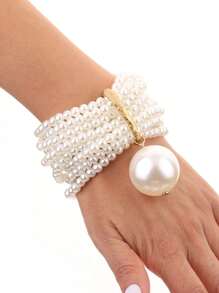 1 سوار متعدد الطبقات مزيف اللؤلؤ، مناسب للنساء لحفلات المساء، الزفاف، العطلات، والاستخدام اليومي - أبيض - مشاهدة 8