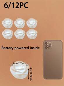 6/12 piezas Rosas iluminadas con LED - Románticas y de larga duración, alimentadas por batería - Adecuadas para el Día de San Valentín, bodas, propuestas - Regalo perfecto para ella - Decoración para el hogar y la mesa - Blanco - Ver 2