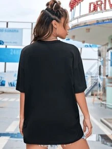 DG XUNLIN MODA Women's Oversized Short Sleeve Relaxed Pure Color Pop Solid Color T-Shirt - Black - View 3