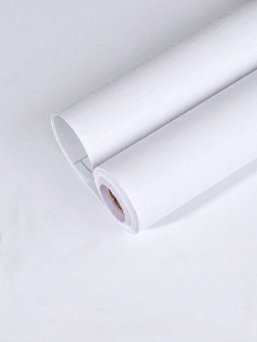 1 Rollo de papel tapiz autoadhesivo de estilo nórdico, color blanco puro, textura de lino, impermeable y removible, adecuado para cocina, dormitorio, decoración de pared, 40 cm de ancho, paneles de pared adhesivos, papel tapiz, artículos de decoración de primavera para renovar su hogar, pegatinas de decoración Rama