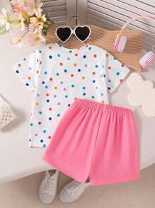 Kleine Mädchen 2 Stücke Lässig Set mit Cartoon Muster, bestehend aus Rundhals T-Shirt mit Kurzarm und Shorts, Sommer