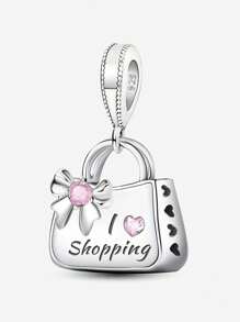1 PC 925 Sterling Silver Pink Delicate Objects Beads Pendant Charm Pendant Ball Suitable For Bracelets DIY Women's Jewelry