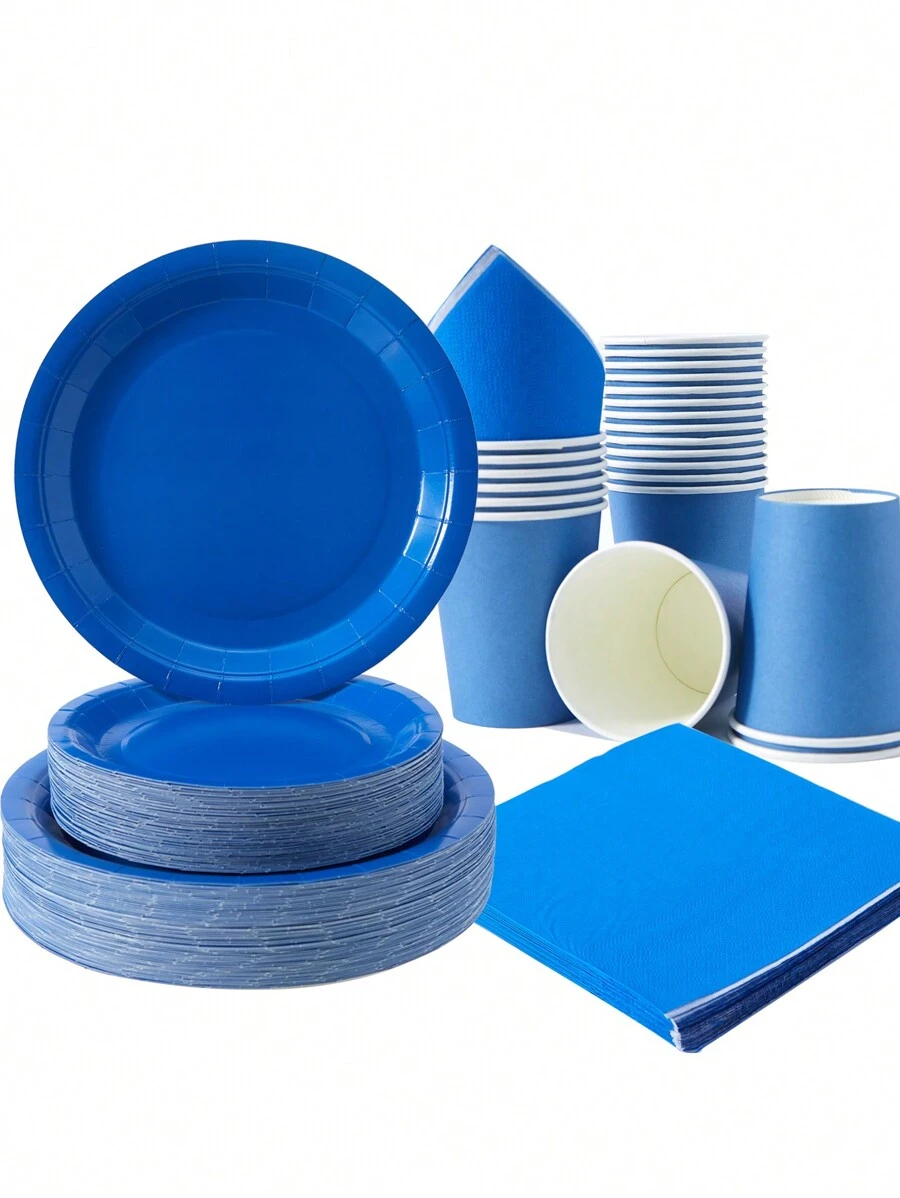 Navy Blue Disposable Plates, Napkins, Cups, 25pcs Set Party Supplies, Suitable For Birthday, Wedding, Party, Family Picnic - Royal Blue - View 1