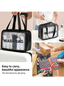 1 件米色字母图案 PU 透明化妆包，便携式防水洗漱用品收纳袋，旅行，大容量多功能透明 PVC 化妆包，浴室便携式游泳健身包，男女通用化妆包套装，化妆品收纳袋，防水洗漱包，便携式化妆包，大容量收纳，适用于家庭、旅行、返校、派对、秋季家居装饰、圣诞节节日礼物、波西米亚风格