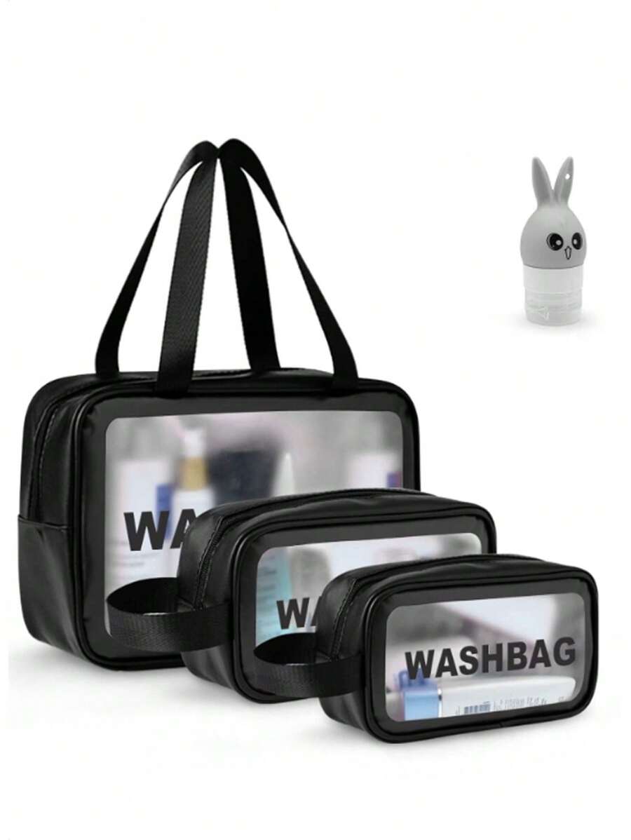 1 件米色字母图案 PU 透明化妆包，便携式防水洗漱用品收纳袋，旅行，大容量多功能透明 PVC 化妆包，浴室便携式游泳健身包，男女通用化妆包套装，化妆品收纳袋，防水洗漱包，便携式化妆包，大容量收纳，适用于家庭、旅行、返校、派对、秋季家居装饰、圣诞节节日礼物、波西米亚风格