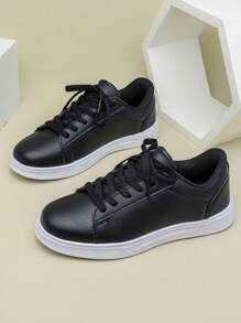 黑色经典时尚休闲运动鞋，运动风校园滑板鞋，步行鞋，校鞋，节日礼物 - 黑色 - 查看 3