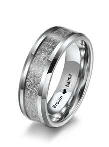 Personalized Custom Name Ring,Personalized Custom Name Fashion Silk Pattern Ring,Custom Engraving Name Text On The Inside Stainless Steel Men's Temperament Stainless Steel Custom Ring Silvery Black Metal Finger Ring,Valentine's Day Gift,Father's Day Gift Birthday Gift,Christmas Gifts - Silver - View 3