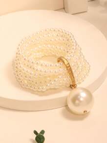 1 سوار متعدد الطبقات مزيف اللؤلؤ، مناسب للنساء لحفلات المساء، الزفاف، العطلات، والاستخدام اليومي - أبيض - مشاهدة 4